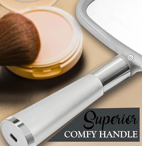 MIRRORVANA Lighted Travel Handheld Mirror - 2-in-1 Table & Hand Mirror with 3 Lighting Modes, Detachable Stand, and Comfy Handle for Make Up & Skin Care Application - 13" x 9" (Shiny Silver) - Silver thumbnail 5