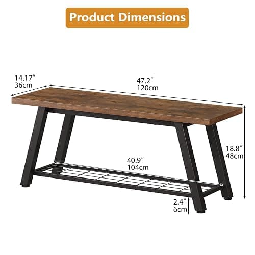 Oastreeful Storage Bench Industrial Rustic Wooden and Metal Entryway Shoe Boots Storage Rack Long Bench Seat for Hallway Bedroom Retro Brown Farmhouse Style thumbnail 2