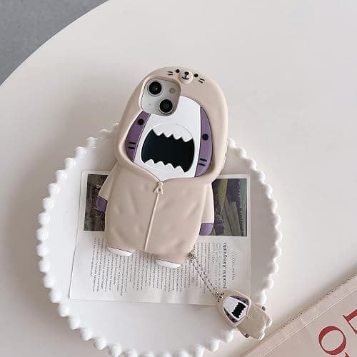 QoKcoahn Case for iPhone 14,Cute 3D Kawaii Phone Cases Funny Sweater Shark Cartoon Cover with Keychain Soft Silicone Gel Drop Protection Case Women Girls for iPhone 14 thumbnail 2