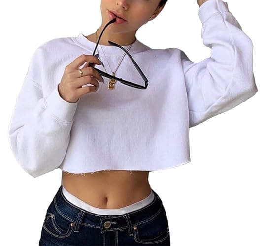 Artfish Women's Crewneck Long Sleeve Crop Tops Workout Casual Pullover Loose Sweatshirts thumbnail 2