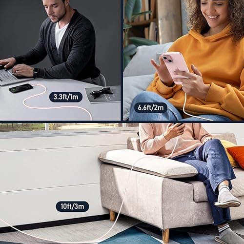 USB C to USB C Cable 60W 3-Pack (3.3ft+6.6ft+10ft) Braided iPhone 15 Cord Type C to Type C Cable Fast Charging for Apple iPhone 17,16,15,15 Pro Max,15 Plus,MacBook Air,iPad Pro (Pink) thumbnail 7