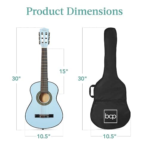 Best Choice Products 30in Kids Acoustic Guitar, All-in-One Beginner Starter Kit w/Strap, Case, Extra Strings, Rosette Inlay - Light Blue thumbnail 8