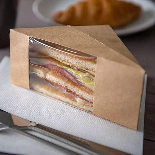 Hewnda 50 Pcs Sandwich Paper Boxes,Sandwich wedge eco-friendly takeaway box | with window display for Bakery,Restaurant Takeaway service(Large) thumbnail 2