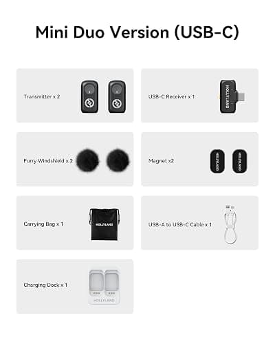 Hollyland Lark A1 Wireless Microphone for iPhone 17/16/15 & Android, 48kHz/24-bit, 3-Level Intelligent Noise Cancel, Magnetic Mini Mic for YouTube, Podcast, Vlogging (Black, 2TX + USB-C RX) thumbnail 9