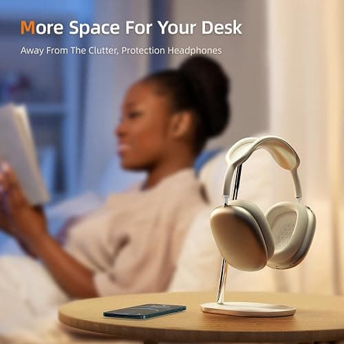 BENKS Desktop Headphone Stand Universal Headset Holder Hanger Mount with Protective Silicone Pad, Gaming Headset Accessories, Compatible with AirPods Max, Beats, Bose, Sony and so on (White) thumbnail 4