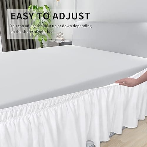 Easy-Going Bed Skirt for Twin or Full Size Bed, 18 Inch Tailored Drop, Fitted with Adjustable Elastic Belt, Convenient to Use Without Lift The Mattress (Twin/Full, White) - Twin/Full - 18" Drop - White thumbnail 5