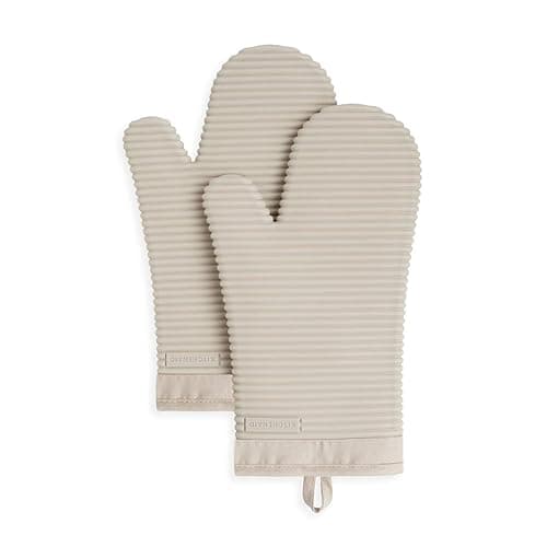 KitchenAid Ribbed Soft Silicone Oven Mitt Set, 7"x13", Milkshake 2 Count - Milkshake Tan - 7.5"x13"