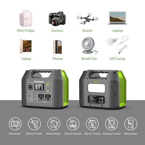 EnginStar Solar Generator, 300W Portable Power Station, 296Wh Lithium Battery Backup w/Two 110V Pure Sine Wave AC Outlet for Camping Road Trip RV, 80000mAh Sufficient Power Supply for Blackout thumbnail 9
