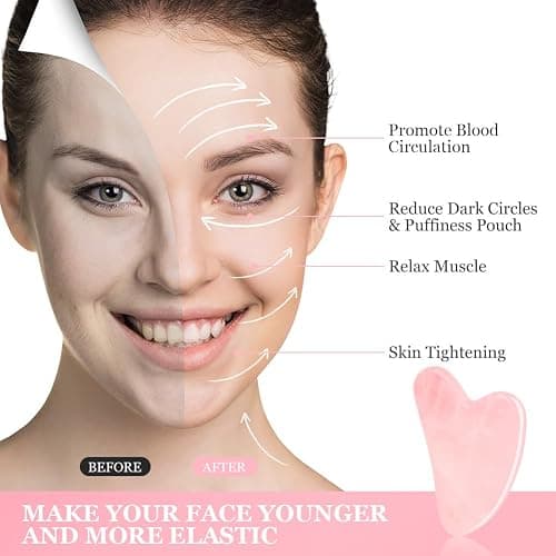 URAQT Jade Gua Sha Massage Board, Face Scraping Massager, Anti Aging Beauty Tool for Face, Eye, Neck (Pink Love Heart) thumbnail 2