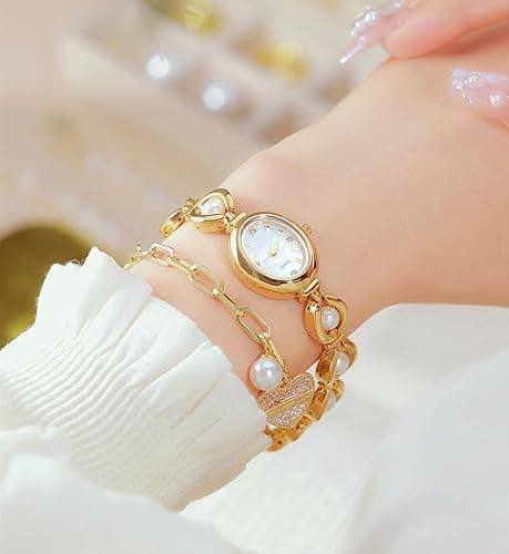 ADSBIAOYE Elegant Pearl Women's Dress Watch Fashion Oval dial Watch Ladies Gift Bracelet Waterproof Analog Watch thumbnail 3