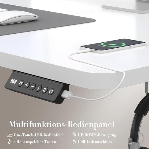 Airfish Bureau réglable en hauteur 100x60cm avec prise USB, bureau réglable en hauteur électrique avec fonction mémoire, 73-118cm, blanc thumbnail 3