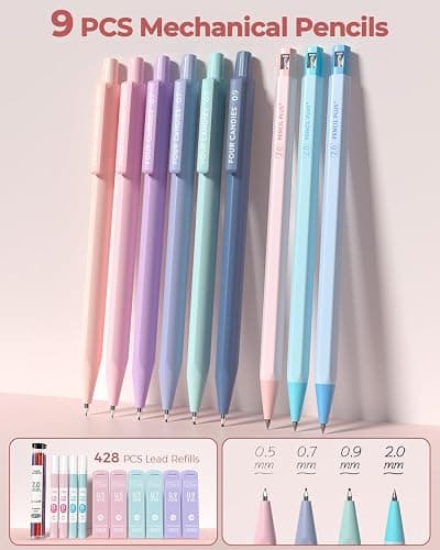 Four Candies 56 PCS Aesthetic School Supplies with Cute Pencil Case, 6 Multicolor Pen, 12 Pastel Highlighters, 5 Gel Pens Black Ink, 9 Mechanical Pencils for Student Stationary Set Preppy Stuff (Pink) thumbnail 7