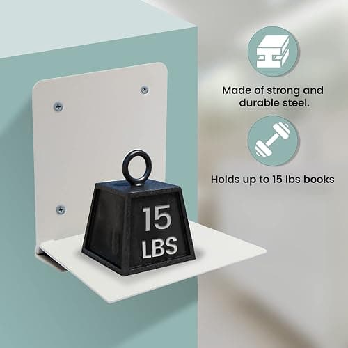 STORAGE MANIAC Floating Book Shelves for Wall Mounted Invisible Floating Bookshelves Heavy-Duty Steel Hidden Bookshelf Hanging Bookshelves for Bedroom Living Room Office, White 4-Pack Large thumbnail 4