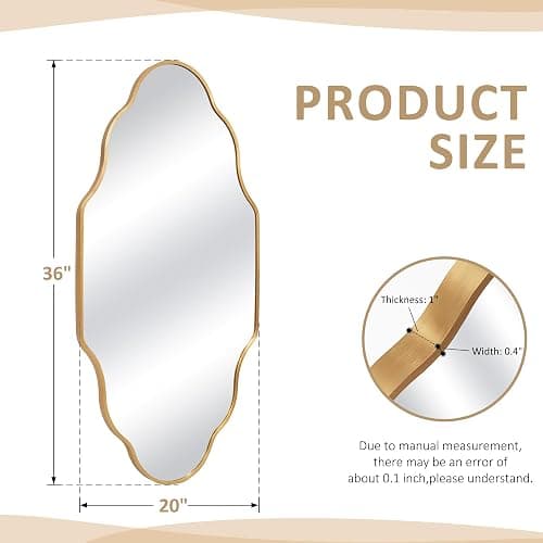 Dorlicecass Wall Mirror for Bathroom - Gold Mirror Wall Decor 20" x 36" Single Modern Mirror Wall Decor with Aluminum Alloy Frame for Bathroom, Bedroom, Living Room, Dining Room, Cloakroom, Entryway thumbnail 2