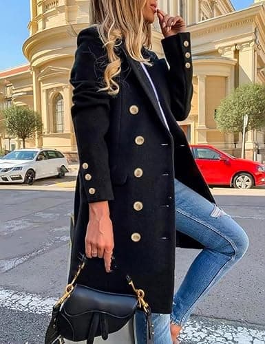 IDEALSANXUN Womens Fall Winter Wool Coats Double Breasted Midi Peacoat Trench Coats thumbnail 2