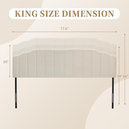 YI DANICA Upholstered Headboard for Full/Queen Beds - Arched Headboard & Bed Frame Mount, Adjustable Height, Velvet Tufted Modern Vertical Channel Design (Beige, Queen (U.S. Standard)) thumbnail 2