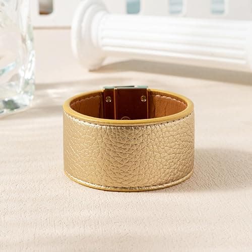 Rantanto Braid Leather Wrap Bracelet Trendy Stackable Crystal Cuff Boho Gold Heart Bracelet Jewelry Gift For Women - Wide Gold thumbnail 5