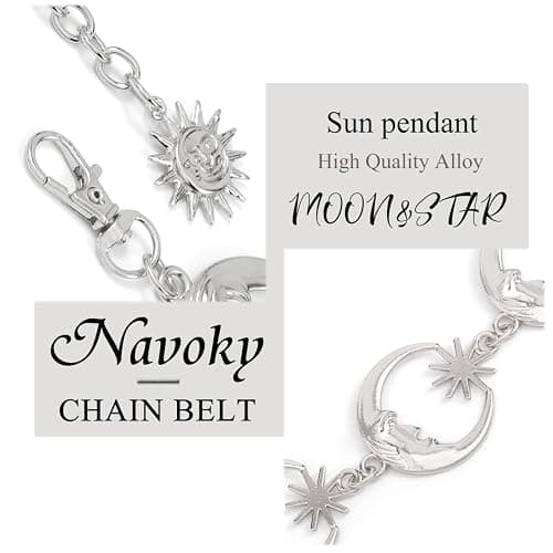 Navoky Celestial Moon Chain Belt for Women, Sun and Moon Star Waist Chain Body Jewelry, Whimsigoth Witchy Accessories for Dresses, Adjustable Metal Link Belly Chain for Renaissance Faire Fairy Grunge thumbnail 6