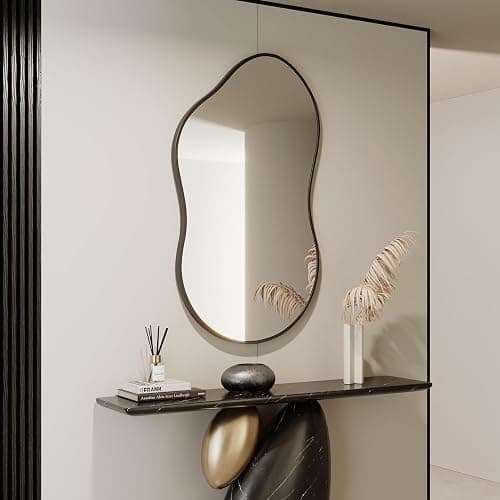 EVORALIS Irregular Wall Mirror - 26''×46'' Asymmetrical Decorative Tempered Glass Aluminum Alloy Framed Mirrors Cloud Mirror Wavy Mirrors for Bathroom, Bedroom, Living Room, Entryway（Black） thumbnail 8