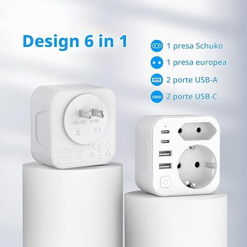 Adattatore di viaggio internazionale JSVER 6 in 1 con 2 USB-C e 2 USB-A per Giappone, Stati Uniti, Canada, Colombia, Messico, Thailandia, Arabia Saudita e altro ancora. (Con spina di tipo A) thumbnail 4