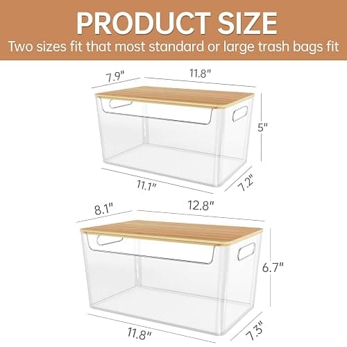 COAZEX 2 Pack Trash Bag Holder Under Sink Stackable, Plastic Garbage Dispenser with Lid, Trash Bag Storage Dispenser Roll Holder for Kitchen, Pantry, Laundry Room Organization - Clear thumbnail 2