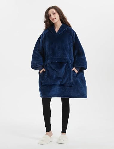 KFUBUO Wearable Blanket Hoodie for Adults Sherpa All Patterns Oversized Sweatshirt Blanket with Pockets Gifts for Mom Navy thumbnail 4