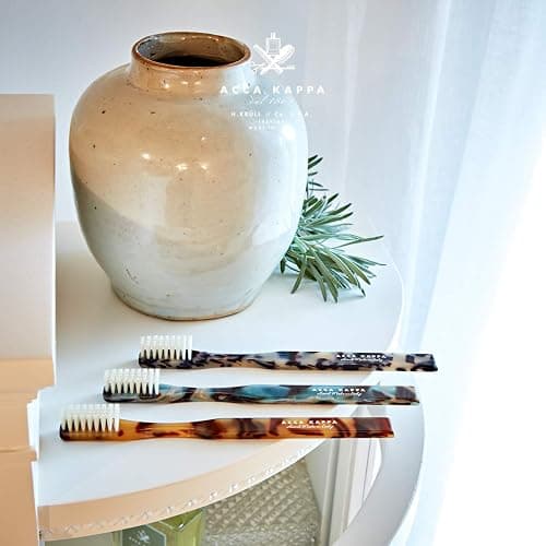 Acca Kappa Historical Classic Brown Toothbrush Medium Pure White Bristles Hand-Made Acetate Handle thumbnail 3