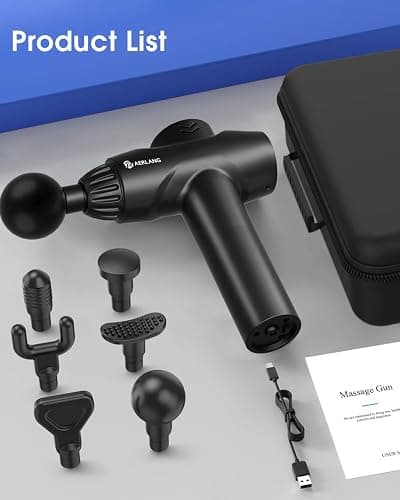 AERLANG Massage Gun,Fathers day gift ideas Percussion Massage Gun, Muscle Handheld Deep Tissue Massager (Black)-– Six Different Adjustable Heads for Different Muscle Groups - 20 Speed Option thumbnail 5