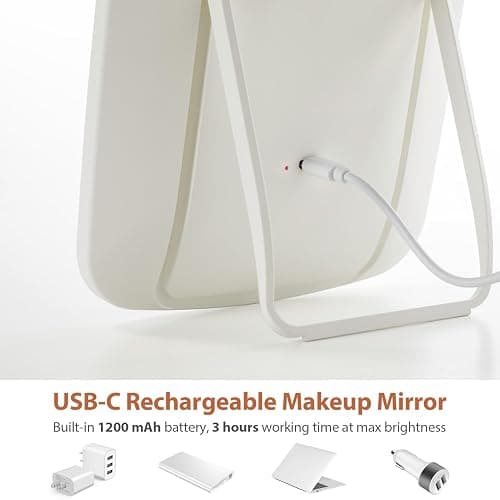 NEZZOE Rechargeable Makeup Mirror with Lights, Portable Travel Lighted Vanity Mirror, Dimmable Touch Screen Tabletop LED Make up Mirror - One Light thumbnail 7