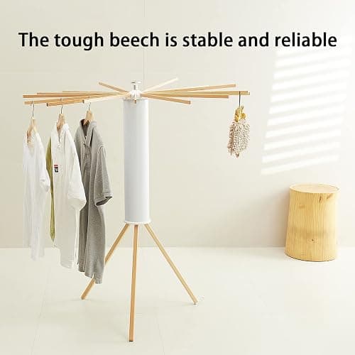 JOOM Tripod Clothes Drying Rack, Garment Rack Portable and Foldable Space Saving Laundry Drying Rack - Drying Rack Clothing Floor Folding Balcony Bedroom Household Wooden thumbnail 4