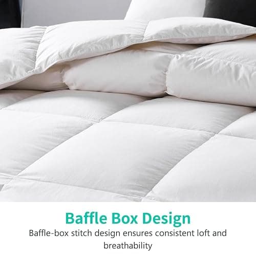 APSMILE Super King Luxury 100% Organic Cotton All Season Down Feather Fibers Comforter, High Fill Power Medium Warmth Duvet Insert (120x120, Ivory White) thumbnail 4