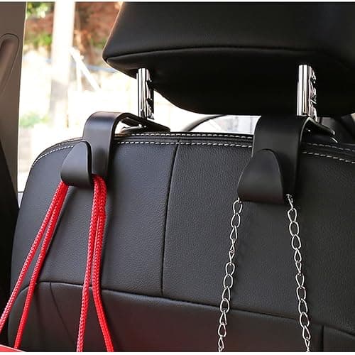 Car Back Seat Headrest Hooks, 4 Pack Black Stylish Back Seat Hanger for Car Handbag Clothes Coats Grocery Bags, Car Interior Accessories (Black2) thumbnail 6