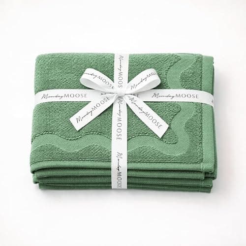 MONDAY MOOSE Scalloped Decorative Hand Towels, 2-Pack Soft Cotton with Wavy Embossed Design for Bathroom, Kitchen or Spa (16x28 inch, Sage) thumbnail 9