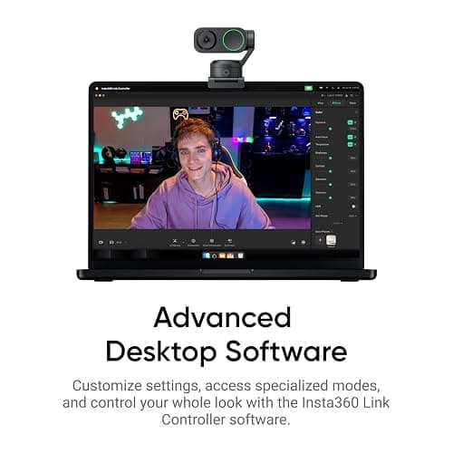 Insta360 Link 2 - PTZ 4K Webcam for PC/Mac, 1/2" Sensor, AI Tracking, HDR, AI Noise-Canceling Mic, Gesture Control for Streaming, Video Calls, Gaming, Works with Zoom, Teams, Twitch & More thumbnail 8
