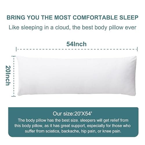 DOWNCOOL Large Body Pillow Insert- Breathable Full Body Pillow for Side Sleeper - Soft Long Bed Pillow for Adults - 20 x 54 inch thumbnail 2