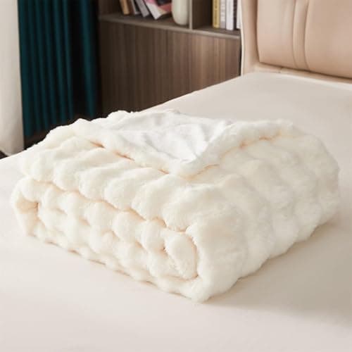 GKXLH Fluffy Blanket White - Soft Throw Blanket for Couch, Fuzzy Plush Rabbit Faux Fur Blanket, Cute Cozy Blankets for Women, Thick Bubble Blankets for Bed Sofa Bedroom Living Room - 39" x 63" Small thumbnail 6