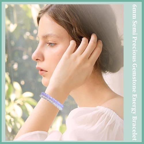 JEWPARK 20Pcs 6mm Gemstones Beaded Stretch Bracelet for Women Crystal Stone Bracelets Round Beads Semi-Precious Stretch Bracelet Set Unisex thumbnail 2