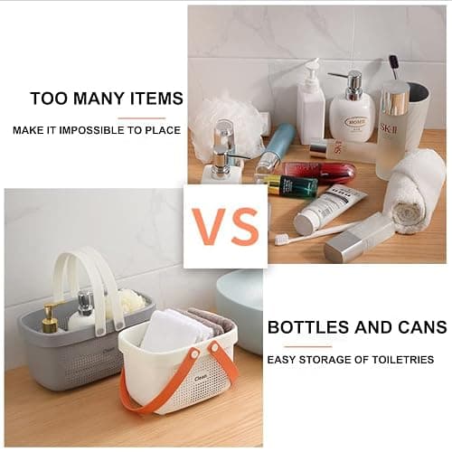 JiatuA Plastic Storage Basket with Handle Portable Shower Caddy Tote Organizer Basket Bin for Bathroom Kitchen Dorm Room Bedroom, Gray thumbnail 6