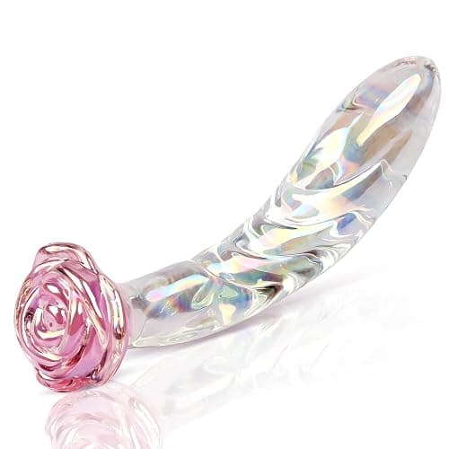 Anal Dildo Glass Rose Sex Toy - Butt Plug Rainbow Monster Dildo for Beginner, 7.2 inch Small Glass Dildo as a Clitoral G Spot & Anal Plug Sex Toys for Men Women & Couples Sexual Pleasure - Image 1