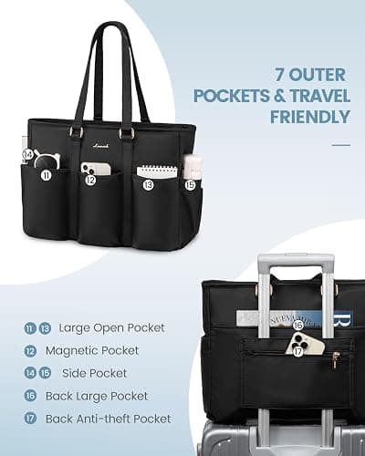 LOVEVOOK Laptop Tote Bag for Women Work, Teacher Tote Bag Nurse Bag With Large Cup Holder, Utility Professional Computer Bag For Work/Travel/College/Daily, Large Purse Handbag With Multi Pockets thumbnail 3