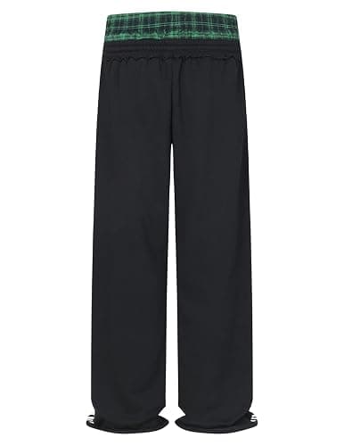 Aelfric Eden Baggy Wide Leg Sweatpants for Women Plaid Patchwork Sweat Pants Loose Long Pants with Pockets thumbnail 6