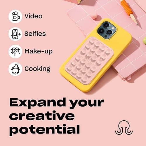OCTOBUDDY Classic MAX - Silicone Suction Phone Case Adhesive Mount - Hands-Free, Strong Grip Holder for Selfies and Videos - iPhone and Android Compatible - 2.6″ x 3.9″, Transparent thumbnail 5