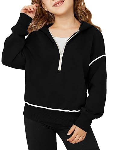 Girls Half Zip Hoodies Kids Fashion Long Sleeve Drop Shoulder Hooded Sweatshirt Pullover 5-14 Years - Image 1