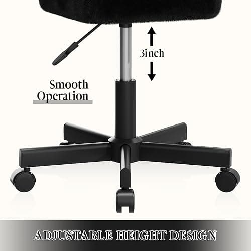 Kawest Black Rolling Vanity Chair with Storage and Adjustable Height | 360° rolling casters, adjustable height, soft faux fur, padded backrest and hidden storage for flexible beauty routines thumbnail 7