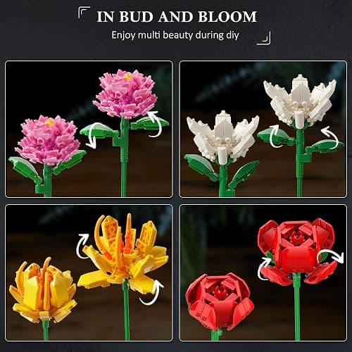HOGOKIDS Flower Bouquet Set for Adults - 1461PCS Artificial Flowers Botanical Collection | 18 Sticks Ideas Decorative Home Plant Bouquet | Creative DIY Building Block Gift for Teens Girls Ages 8+ thumbnail 5