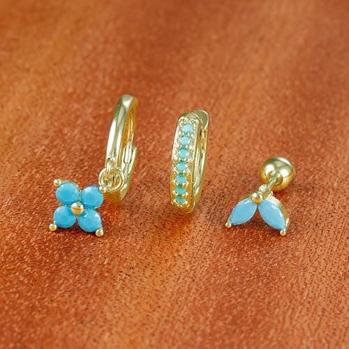 Small Gold Huggie Hoop Earrings Set for Women Turquoise Earrings 14K Gold Plated Cartilage Multiple Piercing Jewelry Hypoallergenic Sleeper thumbnail 7