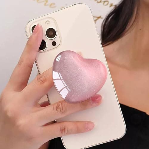 Ksadiye Expandiing Moblile Cell Phone Grip Heart Shape Glass Holder for Smartphones, Cellphone Collapsible Stand（ Pink thumbnail 3