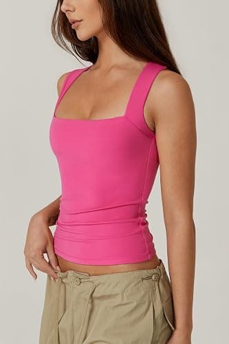 QINSEN Women's Square Neck Sleeveless Double-Layer Tank Tops Basic Tight T Shirts thumbnail 2