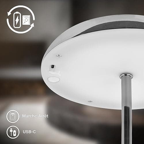 BRILONER - Lampe de table sans fil LED IP44 avec bord lumineux, variateur tactile, batterie interchangeable, lampe de chevet sans fil, lampe de salon à poser, chevet, 19,5x30,5 cm, chrome thumbnail 4