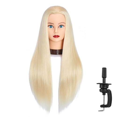 Headfix 26"-28" Long Hair Mannequin Head Synthetic Fiber Hair Hairdresser Practice Styling Training Head Cosmetology Manikin Doll Head with Clamp (6F1919W61320) - Image 1